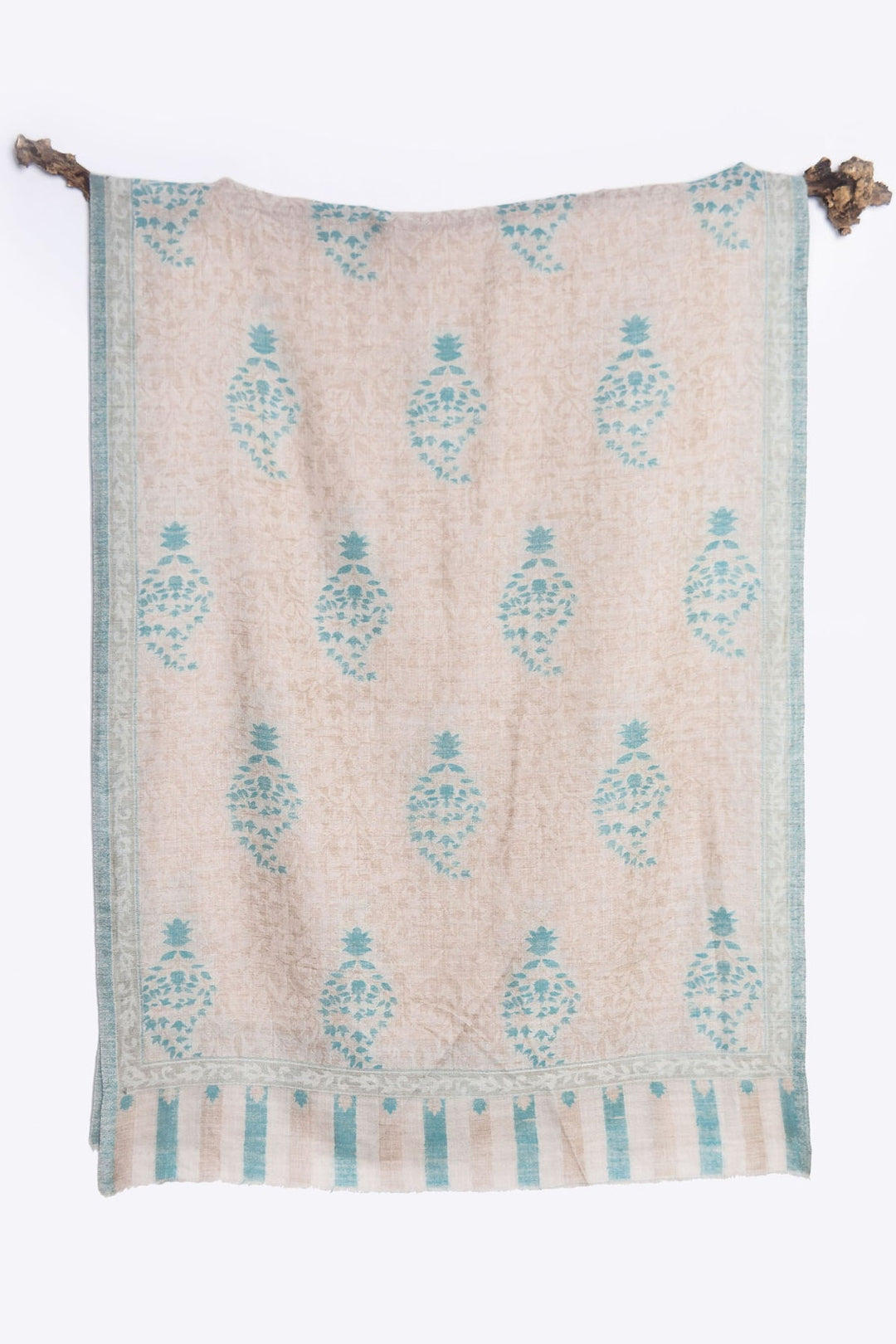 Pink Cashmere Stole with Golden Motifs | Klid Soft Woven Cashmere Stole - Pink