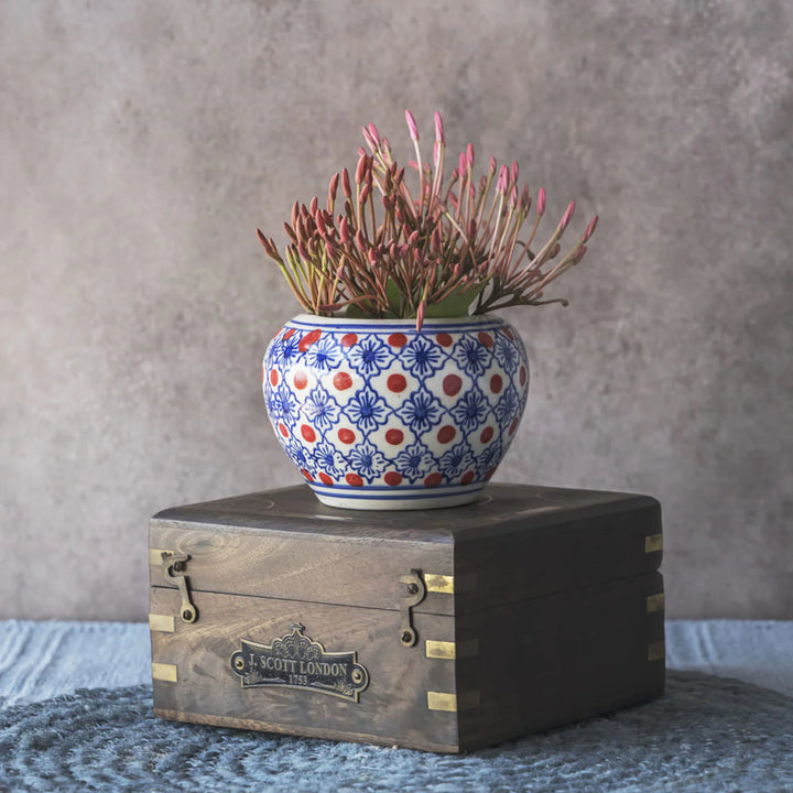 Handmade Ceramic Plant Pot | Blue & Brown Pattern Planter Pot