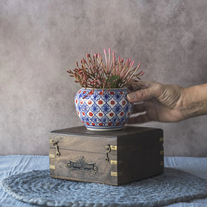 Handmade Ceramic Plant Pot | Blue & Brown Pattern Planter Pot
