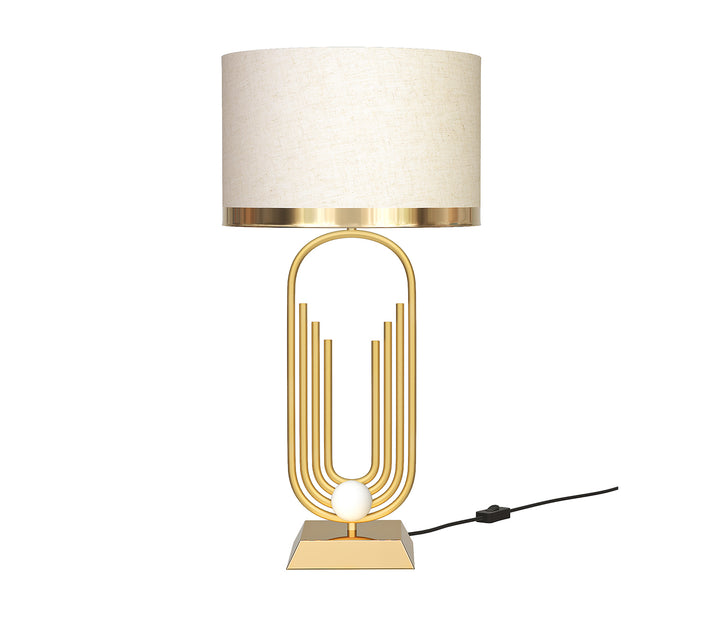 Brass Antique Gold Table Lamp with Off-White Drum Shade