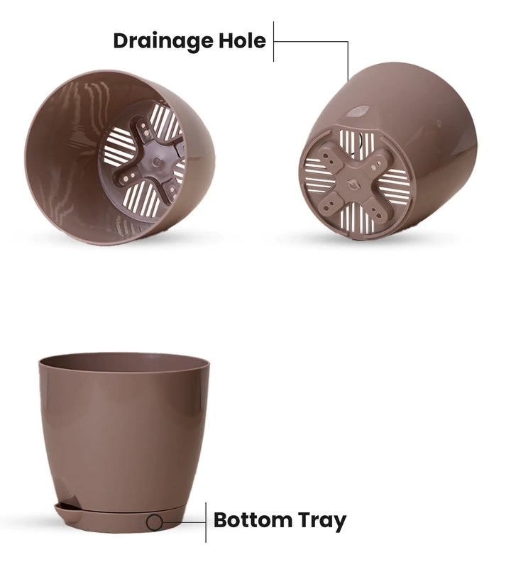Self-Watering Pots for Small Plants | Set of 2 Self-Watering 4-Inch Plastic Pots (White & Mocha)
