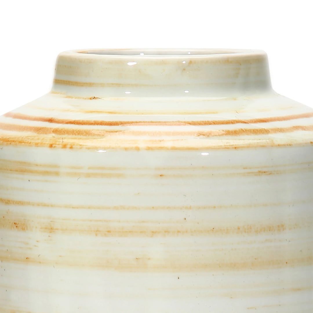 Orange Spiral Rings Ceramic Vase - 6x6x7.5 | Handmade Small Ceramic Spiral Print Vase - Orange