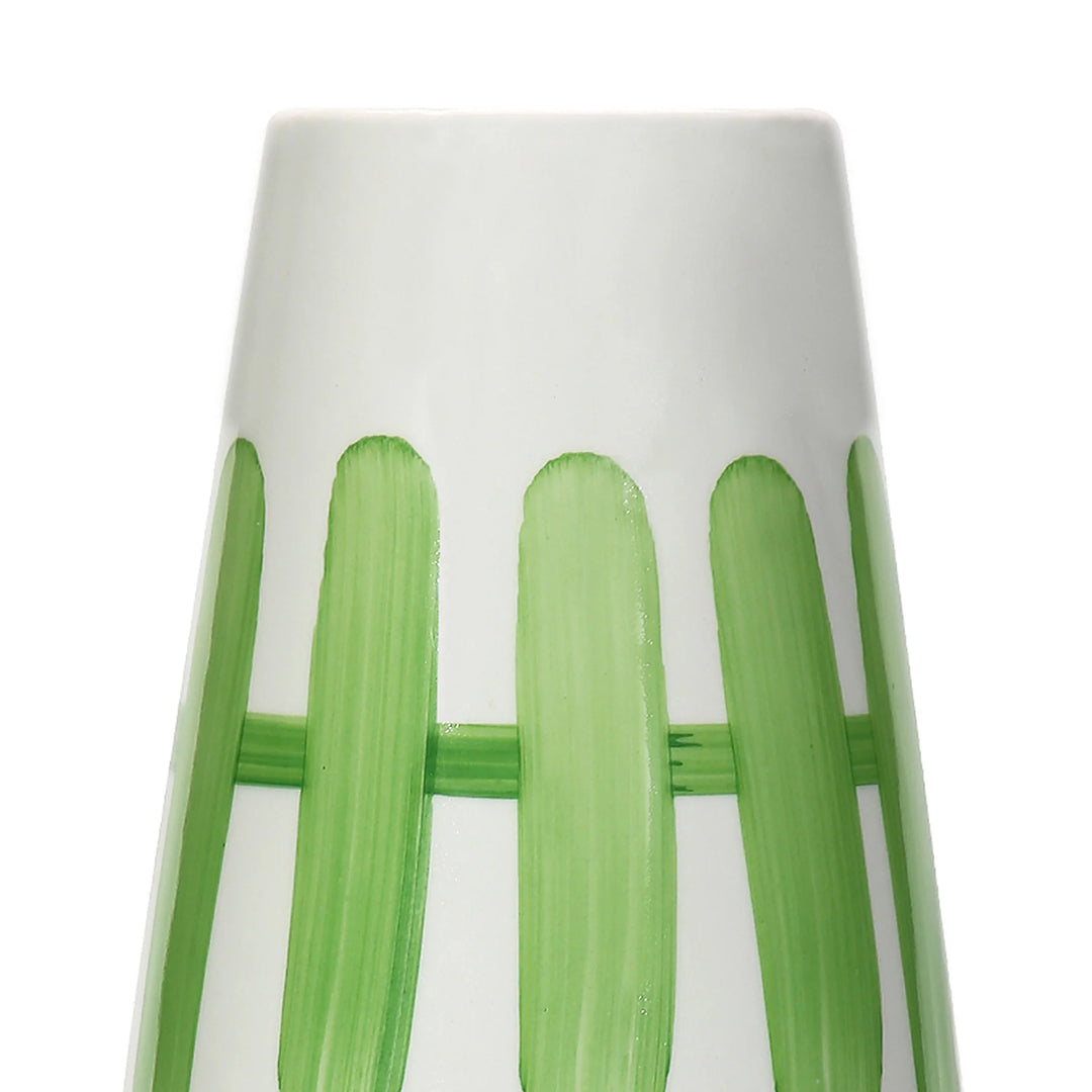 Green and White Ceramic Vase - 6x6x15 inches | Artistic Ceramic Large Vase - Green & White