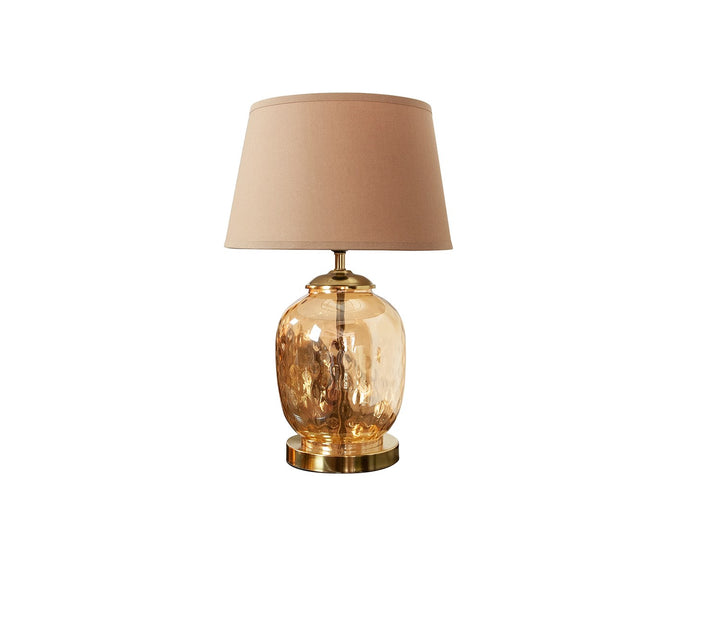 Glass Table Lamp with Beige Fabric Shade