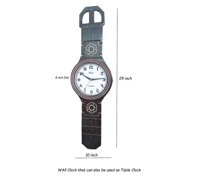 Brown Wooden Watch-Style Wall Clock