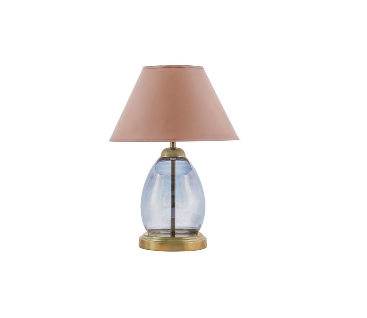 Tiered Smoke Glass Table Lamp with Cotton Shade - Beige