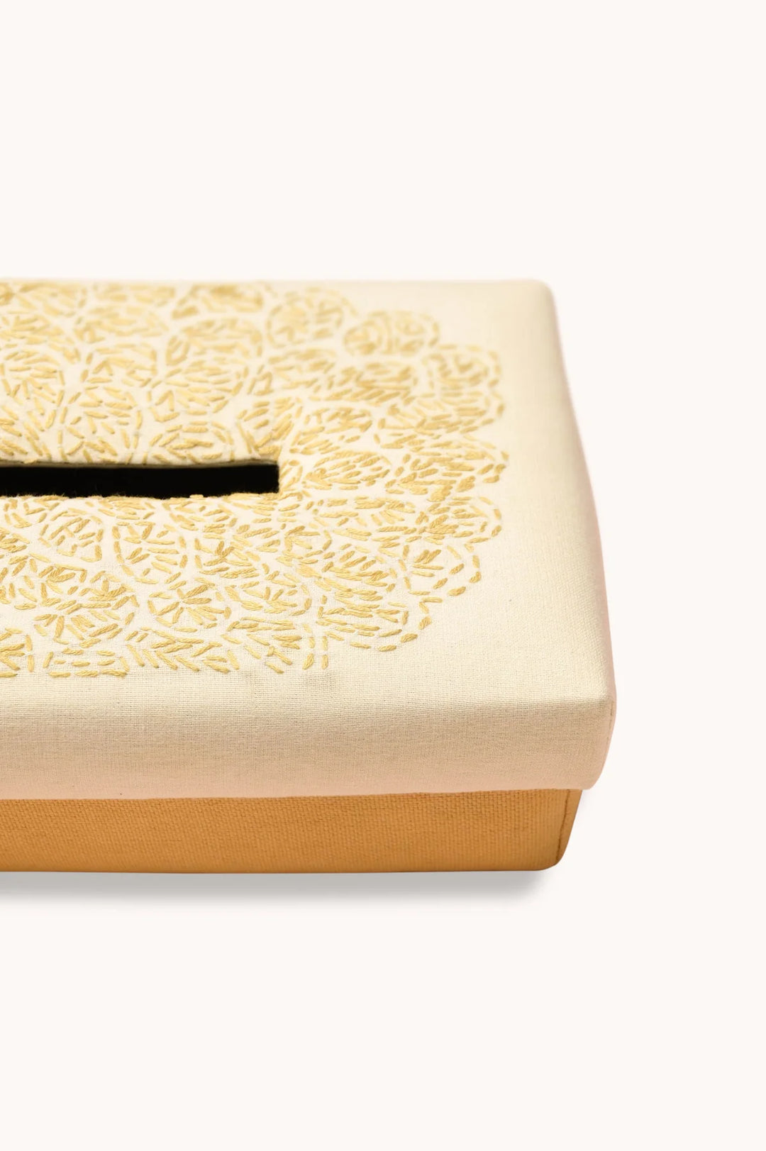 Japanese Floral Design Tissue Box with Gold Accent | Lucia Handwoven Tissue Box - Yellow