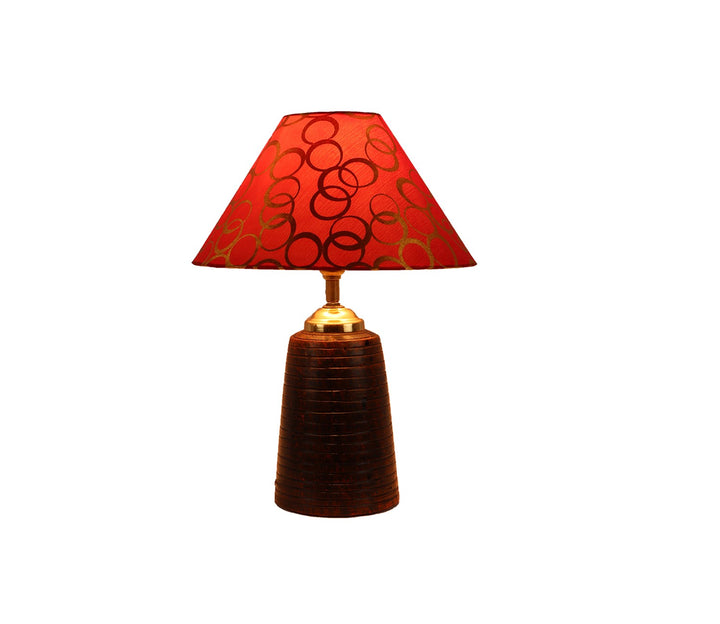 Red Fabric and Brown Terracotta Table Lamp