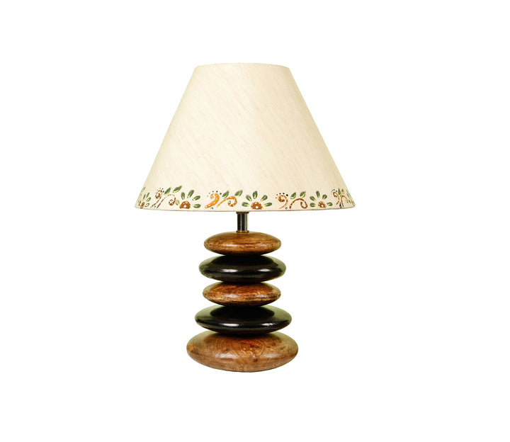 Black & Brown Wooden Table Lamp with Beige Fabric Shade (45.7 cm H)
