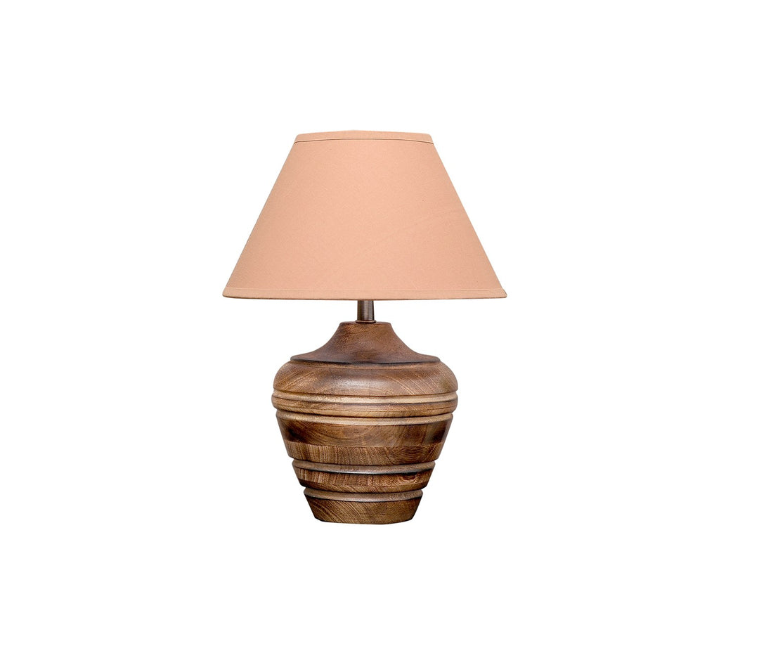 Rustic Wood Table Lamp with Beige Cotton Shade