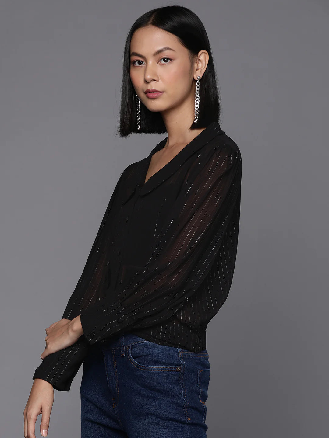 Black Long Sleeves Shirt for Women | Dazzling Night Out Elegance Shirt