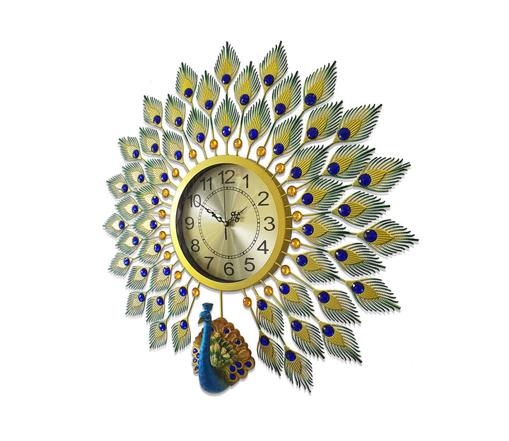Multicolor Open Feather Peacock 3D Wall Clock