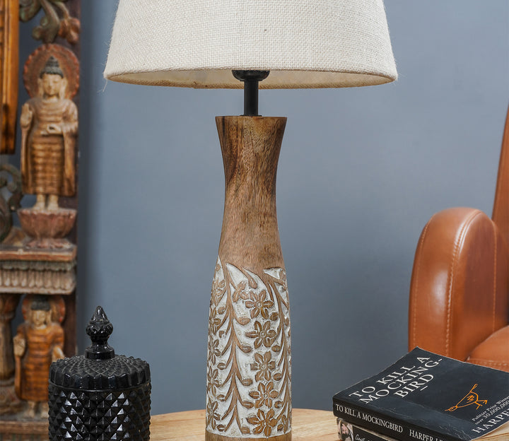 White Textured Jute Vintage Table Lamp (43.2 cm H)