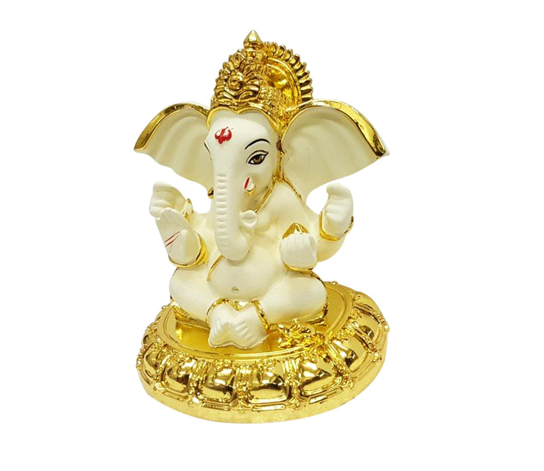 Captivating Mini Ganesha Idol in Gleaming Gold and White with Base