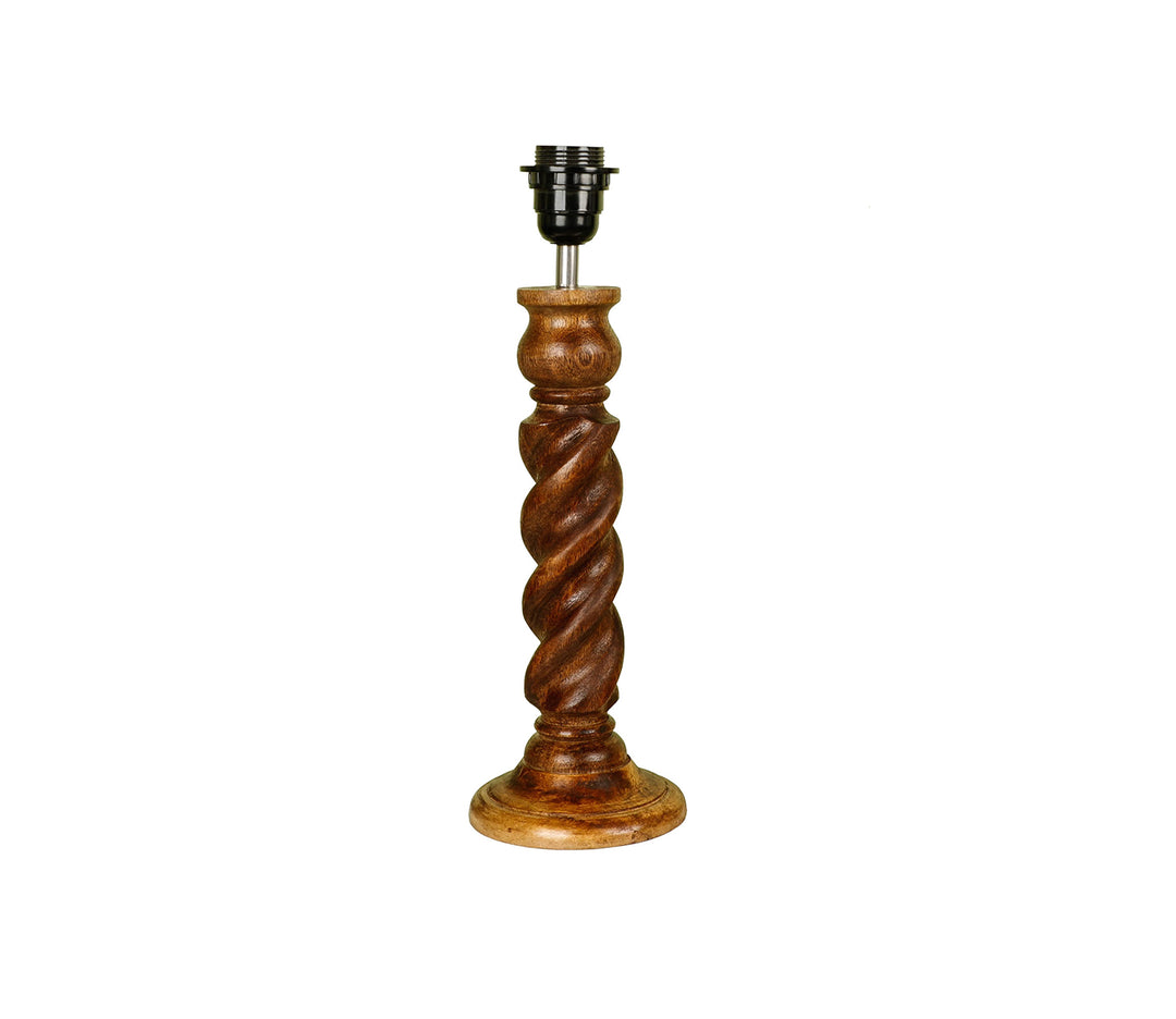 Hand-Carved Wood Table Lamp with Rope Design & Floral Shade