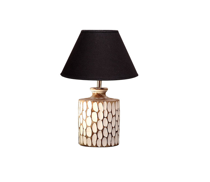 Mini Black Shade Carved Wood Table Lamp