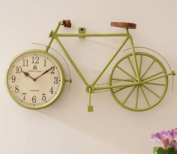 Whimsical Bicycle Wall Clock with Wooden Seat and Handle