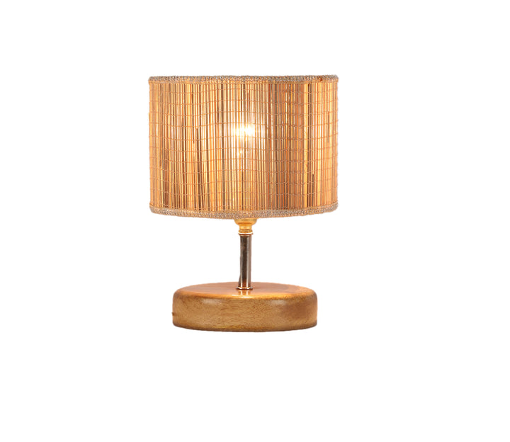 Beige Wooden Table Lamp with Bamboo Shade (Small)