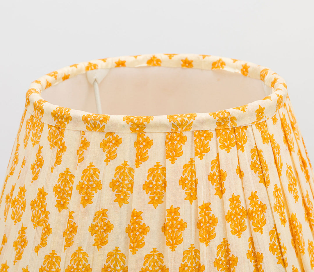 Cedar Table Lamp with Yellow Printed Fabric Shade