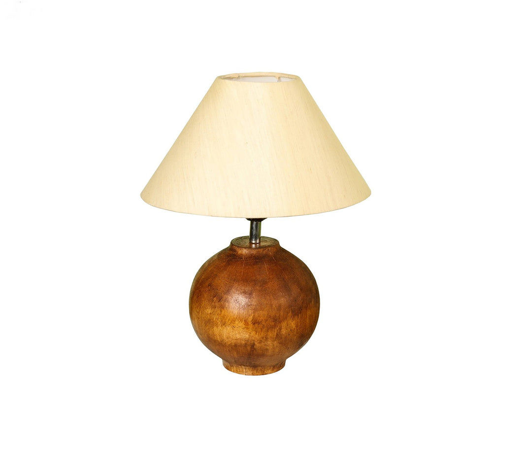 Hand-Carved Coffee Wood Table Lamp with Classic Shade (Medium)