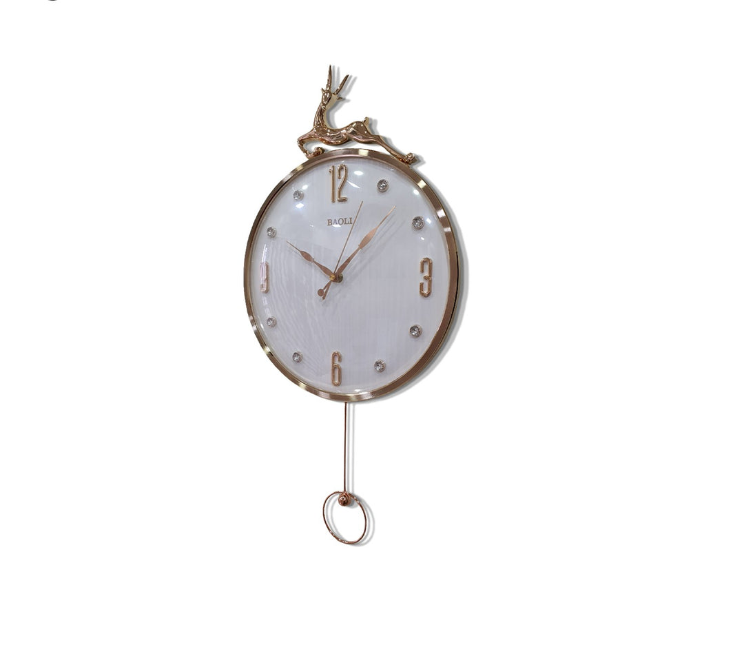Rose Gold and White Reindeer Pendulum Wall Clock