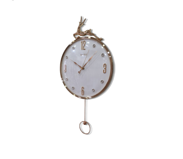 Rose Gold and White Reindeer Pendulum Wall Clock