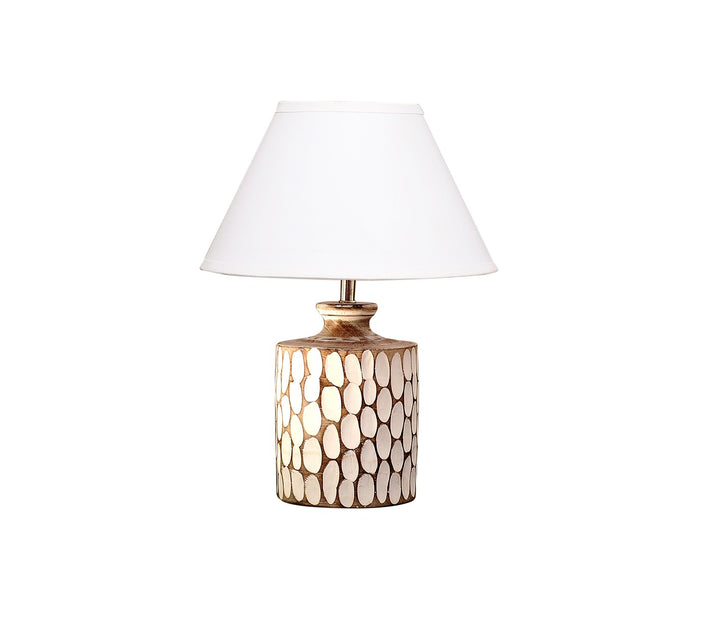 Mini White Shade Carved Wood Table Lamp
