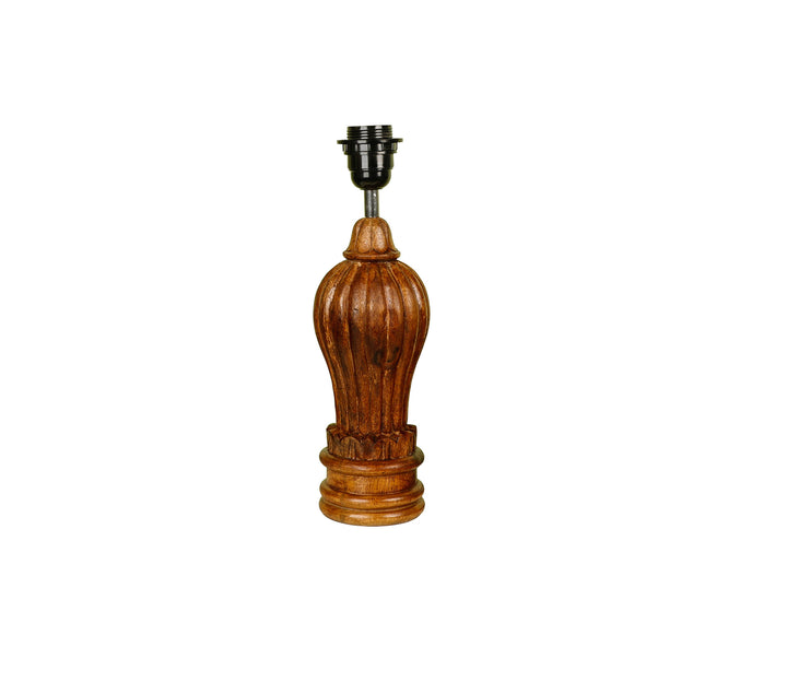Hand-Carved Wood Table Lamp with Floral Shade (Large)