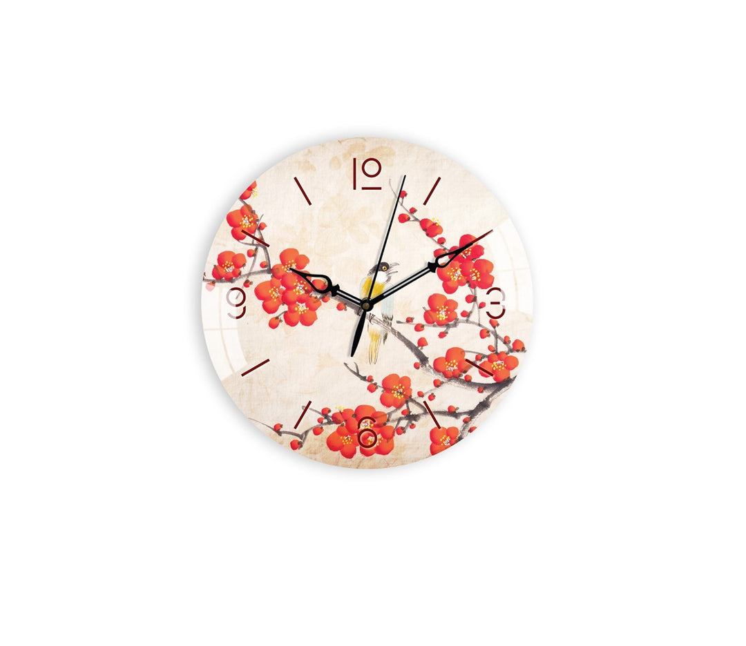 Charming Flowers and Bird Printed Acrylic Wall Clock