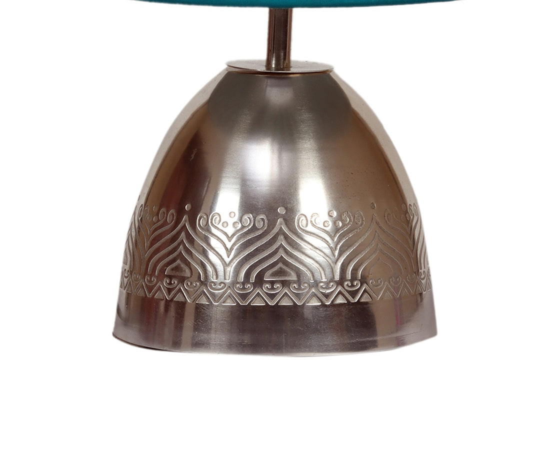 Silver Plated Table Lamp with Teal Pleated Shade (35.6 cm H)