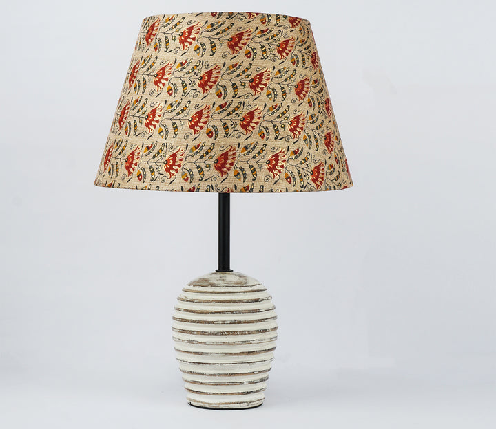 Red Floral Wood Lamp with White Distressed Base
