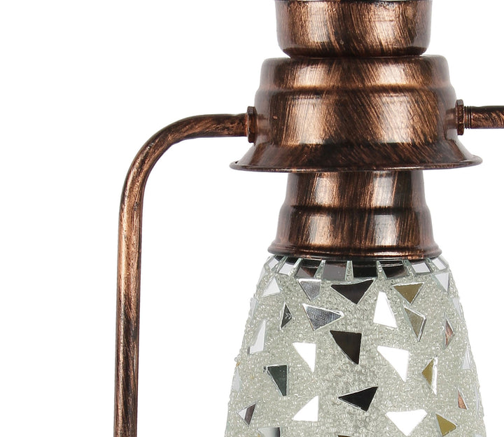 Gray Mosaic Lantern Table Lamp with Antique Copper Accents