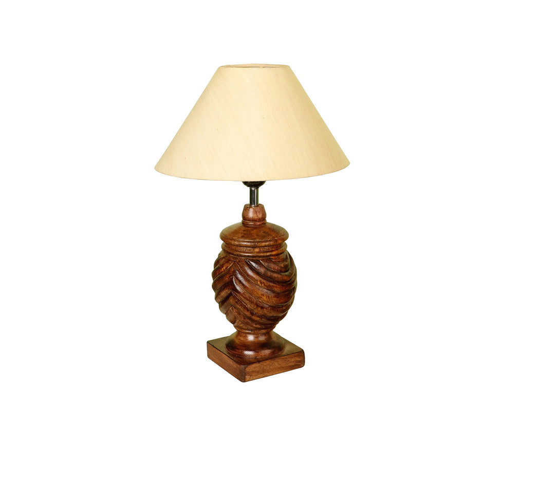 Hand-Carved Wood Table Lamp with Rings (Large)