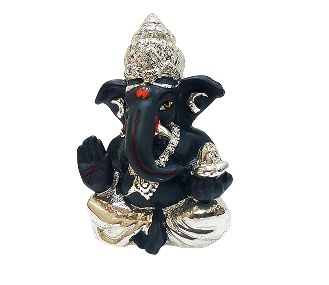 Captivating Silver-Plated Black Sitting Ganesha Idol