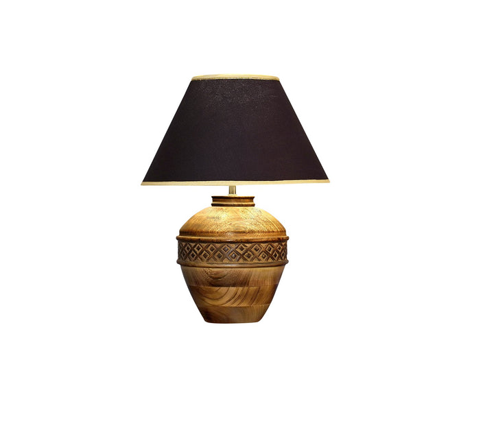 Wood Table Lamp with Black Shade
