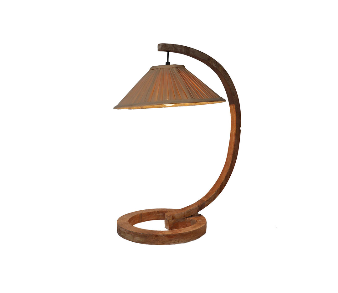 C-Shaped Wood and Fabric Table Lamp