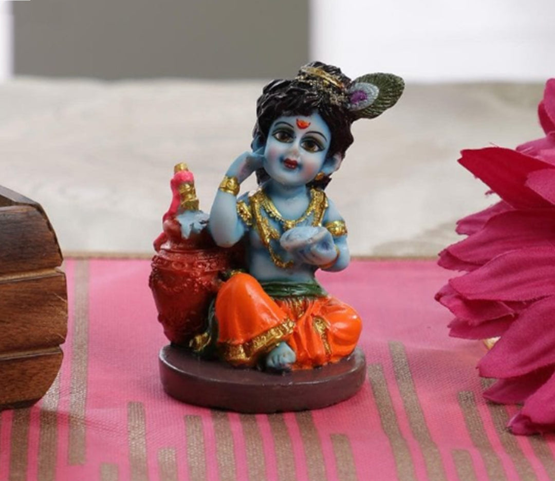 Captivating Multicolor Marble Lord Krishna as Makhan Chor Statue