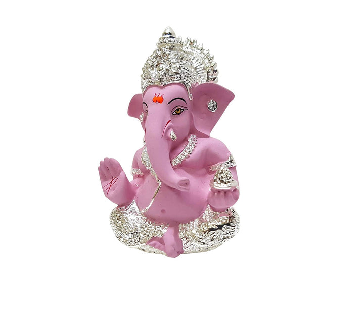 Captivating Silver-Plated Pink Ganesha Idol