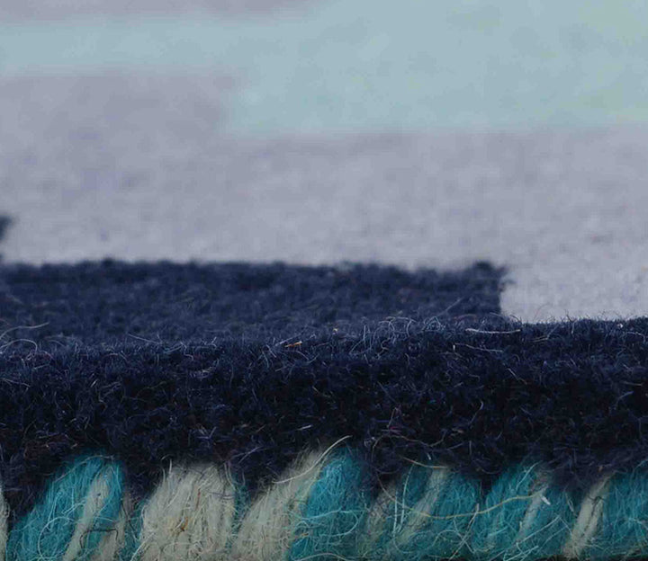 Blue Geometric Hand Tufted Wool Runner