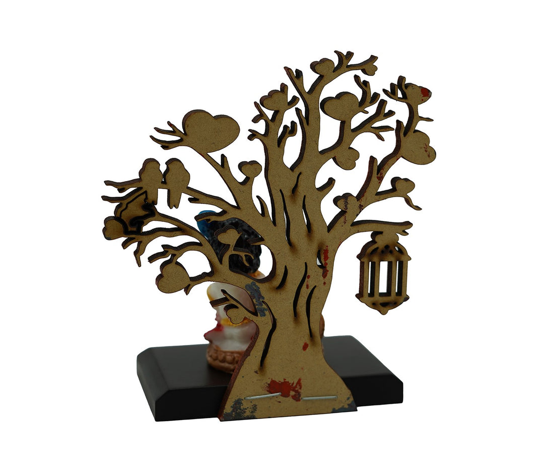 Hand-Painted Figurine with Decorative Wooden Tree