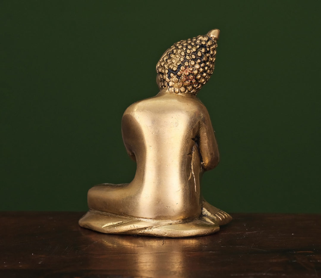 Gold Brass Buddha Statue | Gold Brass Thinking Buddha Tibetian Buddhism Idol