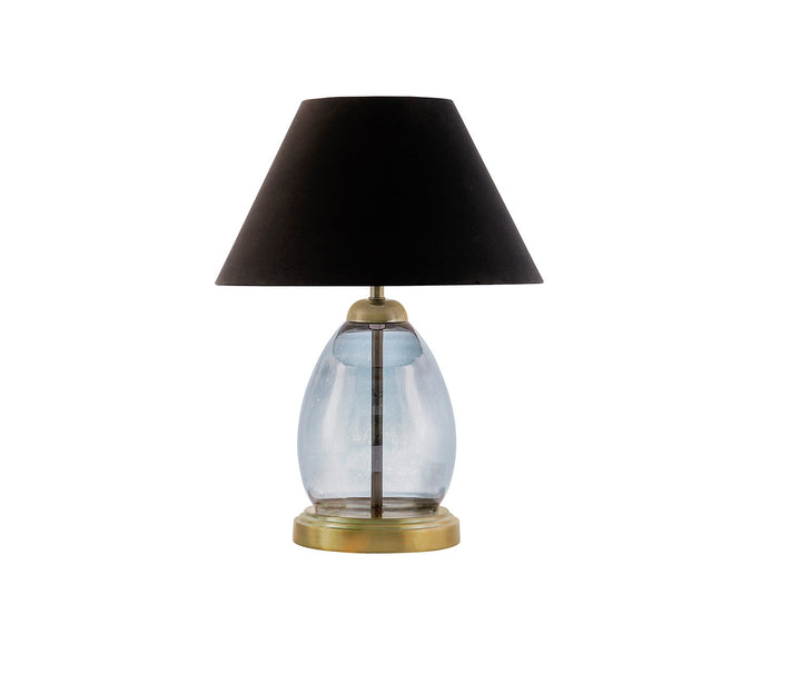 Tiered Black Glass Table Lamp with Cotton Shade (20.5" H)