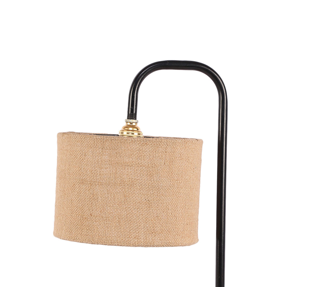 Beige Fabric Table Lamp with Black Metal Base