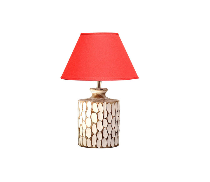 Mini Maroon Shade Carved Wood Table Lamp