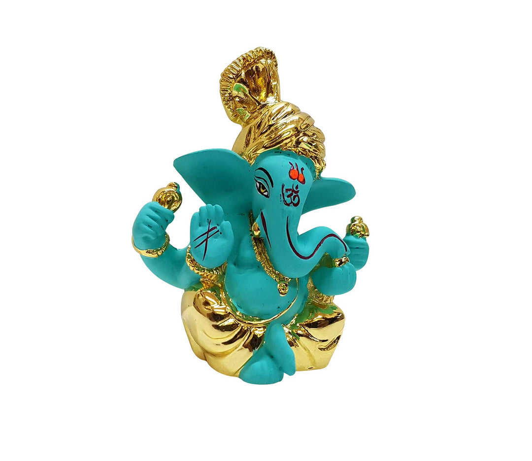 Captivating Gold-Plated Blue Ganesha Idol