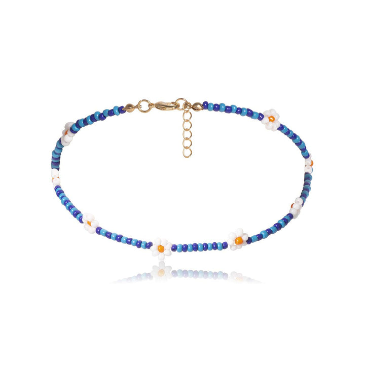 Handmade Beaded Choker Necklace | Blue Women's Colorful Boho Flower Rice Beaded Handmade Choker Beach Necklace