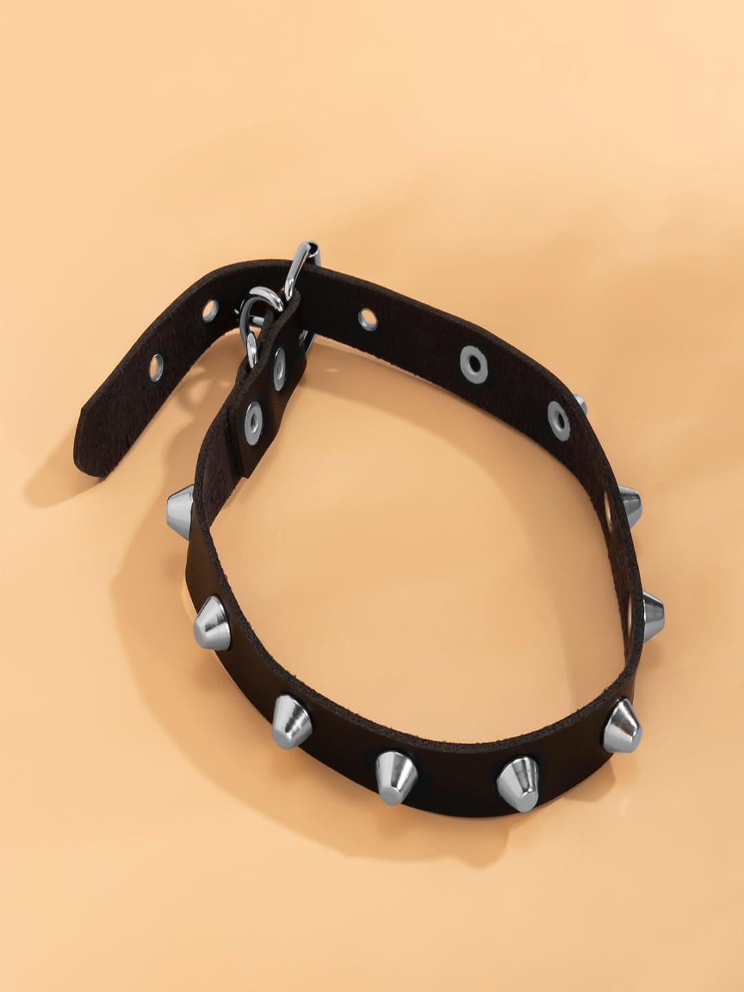 Faux Leather Spike Choker - Stylish | Black Faux Leather Metal Spike Choker Necklace