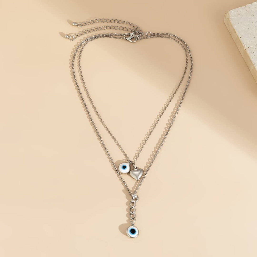 Double-Layer Chain Pendant | Love & Evil Eye Double-Layer Chain Pendant Necklace