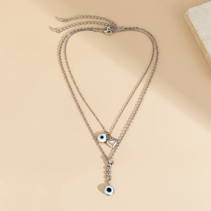 Double-Layer Chain Pendant | Love & Evil Eye Double-Layer Chain Pendant Necklace