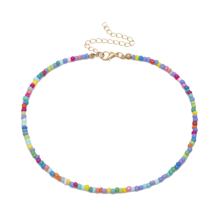 Handmade Multicolour Bead Choker Necklace | Boho Multicolour Rice Bead Handmade Choker Beach Necklace